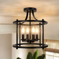 Farmhouse Semi Flush Mount Ceiling Light Fixture 4Light Industrial Ceiling Light Matte Black W E12 Base Metal Rustic Vintage