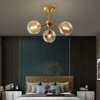 Bepuzz 3-Light Glass Sputnik Chandelier Gold Metal Brushed Brass Linear Hanging Pendant Light Magic Bean Molecule Ceiling Pendant Light Fixtures For Bedroom Living Room Hallway (3-Light)