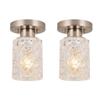 Alice House 2 Pack Semi Flush Mount Ceiling Light, Clear Geometric Glass Shade, Brushed Nickel Farmhouse Light Fixture For Hallway, Laundry Room, Kitchen,Bathroom And Foyer Al9082-S2