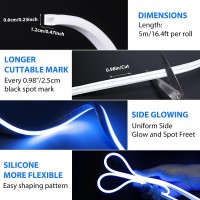 Lamomo Led Neon Rope Light Blue Dimmable Led Strip Lights With Remote, 16.4 Ft/5M Ip68 Waterproof Silicone Rope Light For Indoor/Outdoors Home Decoration/Diy(Power Accessory Include)