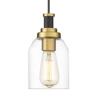 Zeyu Modern Gold Pendant Light 1Light Glass Hanging Light For Kitchen Dining Room Clear Glass Shade Black And Gold Finish Z