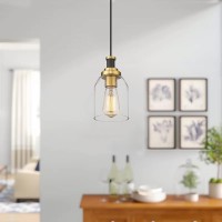 Zeyu Modern Gold Pendant Light 1Light Glass Hanging Light For Kitchen Dining Room Clear Glass Shade Black And Gold Finish Z