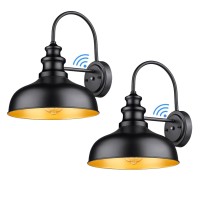 Bestshared Dusk To Dawn Sensor Farmhouse Gooseneck Barn Light, Outdoor Wall Sconce, Exeterior Wall Mount Lights, Outdoor Black Finish Lantern For Porch With Contrast Color Interior (Black, 2 Pack)