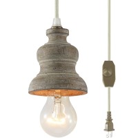 Wood Hanging Lamp Plug In Pendant Light, 1 Light Hanging Lights With Plug In Cord, Hanging Lamps That Plug Into Wall Outlet Vintage Light Fixture Kit With Dimmer Switch Industrial Ceiling Lamp Bedroom