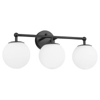 Akezon Black Vanity Lights For Bathroom Farmhouse Bathroom Light Fixtures 3Light Over Mirror With Milky Glass Globe Shade Kw