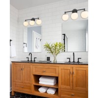 Akezon Black Vanity Lights For Bathroom Farmhouse Bathroom Light Fixtures 3Light Over Mirror With Milky Glass Globe Shade Kw