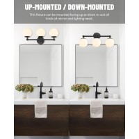 Akezon Black Vanity Lights For Bathroom Farmhouse Bathroom Light Fixtures 3Light Over Mirror With Milky Glass Globe Shade Kw