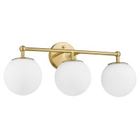 Akezon Gold Vanity Light For Bathroom Modern Bathroom Light Fixtures Over Mirror 3Light With Milky Glass Globe Shade Kw7308