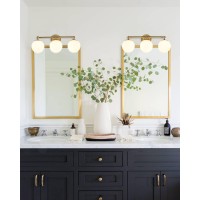 Akezon Gold Vanity Light For Bathroom Modern Bathroom Light Fixtures Over Mirror 3Light With Milky Glass Globe Shade Kw7308