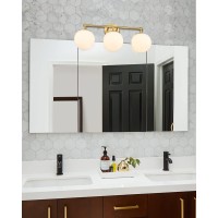 Akezon Gold Vanity Light For Bathroom Modern Bathroom Light Fixtures Over Mirror 3Light With Milky Glass Globe Shade Kw7308