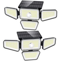 Solar Lights Outdoor, 270 Led 3000Lm Motion Sensor Light, Ip65 Waterproof 4 Heads 3 Modes 330Wide Angle 6500K Solar Powered Security Led Wireless Flood Lights Luces Solares Para Exteriores (2 Pack)