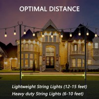 String Light Poles For Outdoor Lights 2 Pack,100 Inch Height Adjustable Metal Stand Pole With Hooks Hanging Lights,Garden, Backyard, Patio Lighting Parties, Wedding (Black)