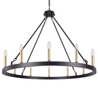 Tochic 39'' Black Farmhouse Chandelier Light Fixture, 12 Lights Large Wagon Wheel Chandelier For High Ceiling Dining Living Room Foyer, Rustic Candle Pendant Lighting For Antique Vintage Wild West