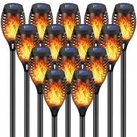 New Huing 14 Pack Solar Torches With Flickering Flames, 12Led Tiki Torch Solar Lights Waterproof Outdoor Mini Solar Torch Lights For Garden, Patio, Yard, Pathway And Christmas Decoration