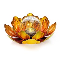 Wnp Gold Solar Flower Light Outdoor Decorations,Garden Glow Solar Lights With Metal Petal Waterproof,Glass Crackle Solar Powered Ball Decor Light For Tabletop,Ground,Walkway Yard