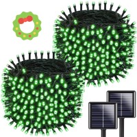 Kaq Overlength 2Pack Total 210Ft 600Led Green Solar Christmas String Lights Outdoor, Waterproof 8 Modes Christmas Tree Lights For St. Patrick'S Day Decorations (Green)