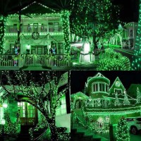 Kaq Overlength 2Pack Total 210Ft 600Led Green Solar Christmas String Lights Outdoor, Waterproof 8 Modes Christmas Tree Lights For St. Patrick'S Day Decorations (Green)