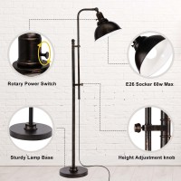 Partphoner Industrial Floor Lamp Adjustable Rustic Farmhouse Reading Lamp In Aged Black Finish Modern Standing Lamp With Remot