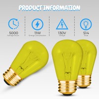 Ohlectric S14 Transparent Yellow Incandescent Bulbs For Outdoor String Lights | 11 Watts Dimmable Bulbs With E26 Base, 5000 Lighting Hours | Pack Of 10