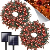 Ozs- 2Pk 144Ft 400Led Red Solar Christmas String Lights Outdoor, Waterproof 8 Modes Solar Outdoor Tree Lights, Green Wire Christmas Lights For Garden, Party, Wedding, Christmas Decorations (Red)