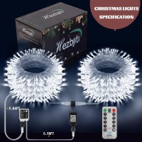 Hezbjiti Christmas String Lights Outdoor, 394Ft 1000 Led 8 Lighting Modes Christmas Fairy Lights With Remote And Timer For Home, Birthday, Wedding, Party, Room, Tree Decorations (Cold White)