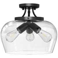 Vonluce Semi Flush Mount Ceiling Light 3Bulb Black Ceiling Light Fixture With Clear Glass Shade 138 Industrial Ceiling Lig