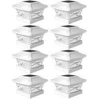 Davinci Lighting Renaissance Solar Outdoor Post Cap Lights - Includes Bases For 4X4 5X5 6X6 Posts - Bright Led Light - Pearl White (8 Pack)