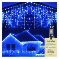 Christmas Lights Outdoor Decorations 1216 Led 99Ft 8 Modes Curtain Fairy String Light With 228 Drops, Clear Wire Led String Light Indoor Decor For Wedding Party Holiday Christmas Decoration Blue