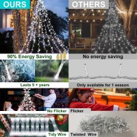 Outdoor Christmas Decorations Waterfall Star Lights, 344 Led 8 Modes Tree Light, Plug In Clear Wire Waterproof Seasonal Lighting Decor For Home Xmas Tree Wedding Yard Holiday Christmas Gift Cool White