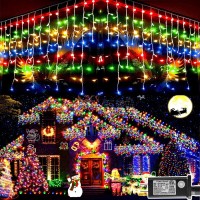 Knonew Christmas Lights Outdoor 1216 Led 99Ft 8 Modes Curtain Fairy String Light With 228 Drops, Clear Wire Led String Light Decor For Wedding Party Christmas Decorations Multicolor