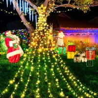 Outdoor Christmas Decorations Waterfall Star Lights, 344 Led 8 Modes Tree Light, Plug In Clear Wire Waterproof Seasonal Lighting Decor For Home Xmas Tree Wedding Yard Holiday Christmas Gift Warm White