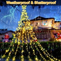 Outdoor Christmas Decorations Waterfall Star Lights, 344 Led 8 Modes Tree Light, Plug In Clear Wire Waterproof Seasonal Lighting Decor For Home Xmas Tree Wedding Yard Holiday Christmas Gift Warm White