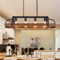 Wuzups 4Light Metal Pot Hanging Rack Chandelier Imitation Wood Grain Linear Pendant Ceiling Lighting Rustic Farmhouse Fixture K