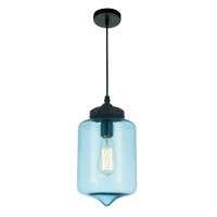 Glass 1 Light Down Mini Pendant With Blue Finish