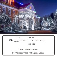 Knonew Outdoor Christmas Lights 300 Led 99Ft String Lights 8 Modes & Memory Fairy Light Plug In Waterproof Led String Lights For Xmas Yard Tree Wedding Party Holiday Decorations (Cool White)