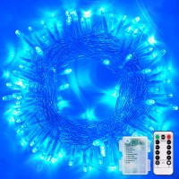 Jmexsuss 33Ft 100 Led Blue Christmas Tree Lights, Battery Operated Christmas Lights With 8 Modes Remote Waterproof Outdoor Indoor For Christmas Outside Decoration