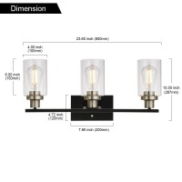 Melucee Modern Bathroom Lighting With Clear Glass Shade, 3-Light Black Vanity Light Wall Mount Lamp For Bedroom Vanity Table Bathroom Dressing Table, Brushed Nickel Finish Socket