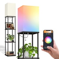 Addlon Floor Lamp With Shelves 4Tier Modern Shelf Lamp With Rgb Smart Bulb App Control Standing Lamp With White Lamp Shade F