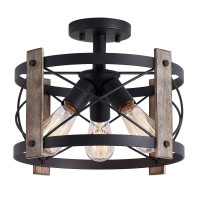 Bargeni Flush Mount Ceiling Lightfixture,13-Inch Rustic, Matte Black Finish,3-Light Farmhouselight Fixtures For Living Room,Kitchen,Bedroom,Dining Room,Foyer,Hallway