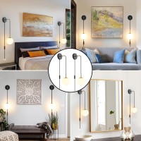 Kuzzull Plug In Wall Sconces Set Of 2 Black And Brass Gold Wall Sconces Set Of Two Plug In Hanging Wall Lamp With Plug In Cord With Globe White Glass Shade Vintage Wall Lights With Switch For Bedside