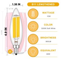 Crlight 10W High Brightness Dimmable Led Candelabra Bulb 3200K Soft White, 90W Equivalent 900Lm E12 Led Candle Bulbs, Upgraded Lengthened B11 Clear Torpedo Chandelier Light Bulbs, 4 Pack