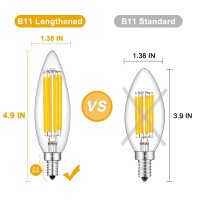 Crlight 10W High Brightness Dimmable Led Candelabra Bulb 3200K Soft White, 90W Equivalent 900Lm E12 Led Candle Bulbs, Upgraded Lengthened B11 Clear Torpedo Chandelier Light Bulbs, 4 Pack