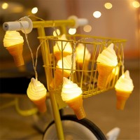 Lekibop Ice Cream String Lights, Hamburger Fries Decoration Light String, Fairy Christmas Lights, Indoor & Outdoor Light String, Party,Children'S Room Restaurant Decorations Warm Lights (Ice Cream)