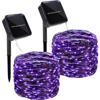 Twinkle Star 39.4 Ft 120 Led Outdoor Solar String Lights, Solar Powered Halloween Decorative Fairy Lights With 8 Modes, Waterproof Black Wire Light Christmas Patio Yard Wedding Party, Purple, 2 Pack