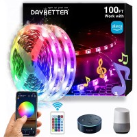 Daybetter 5050 Rgb Led Light Strips Kit Work With Alexa And Google Assistant, Smart Wifi Led Strip Lights 100Ft, 2 Rolls Of 50Ft Led Lights For Bedroom Decoration