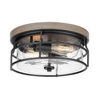 Eapudun 2-Light Flush Mount Ceiling Light Fixture, 12Inch Farmhouse Vintage Close To Ceiling Lights With Clear Glass For Kitchen Bedroom Foyer Hallway Stairway Entryway, Fma1414-Fbdt