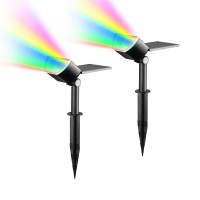 Linkind Solar Spot Lights Outdoor, Solar Christmas Lights Rgb Color Changing Solar Spotlight, Ip67 Waterproof Adjustable Solar Panel, Solar Colored Landscape Garden Light, 2 Pack