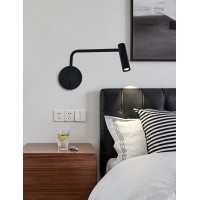 Zerouno Wall Mounted Reading Light For Bedroom Led Hardwired Sconce With Switch On/Off Modern 3000K Swing Arm Bedside Wall Mount Lamp (Black)