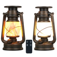 Solar Lantern Outdoor, 2 Pack Hanging Lantern With Remote Control, Flickering Flame Vintage Led Lantern Wtih Realistic Dancing Flame, Solar Powered Lights For Camping, Garden, Patio, Deck, Yard, Path