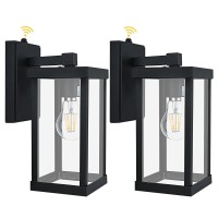 Dusk To Dawn Sensor Outdoor Wall Lantern, 2 Pack Waterproof Exterior Wall Light Fixture, Black Wall Sconce With Clear Glass Shade For Farmhouse, Porch, Patio Doorway, Garage